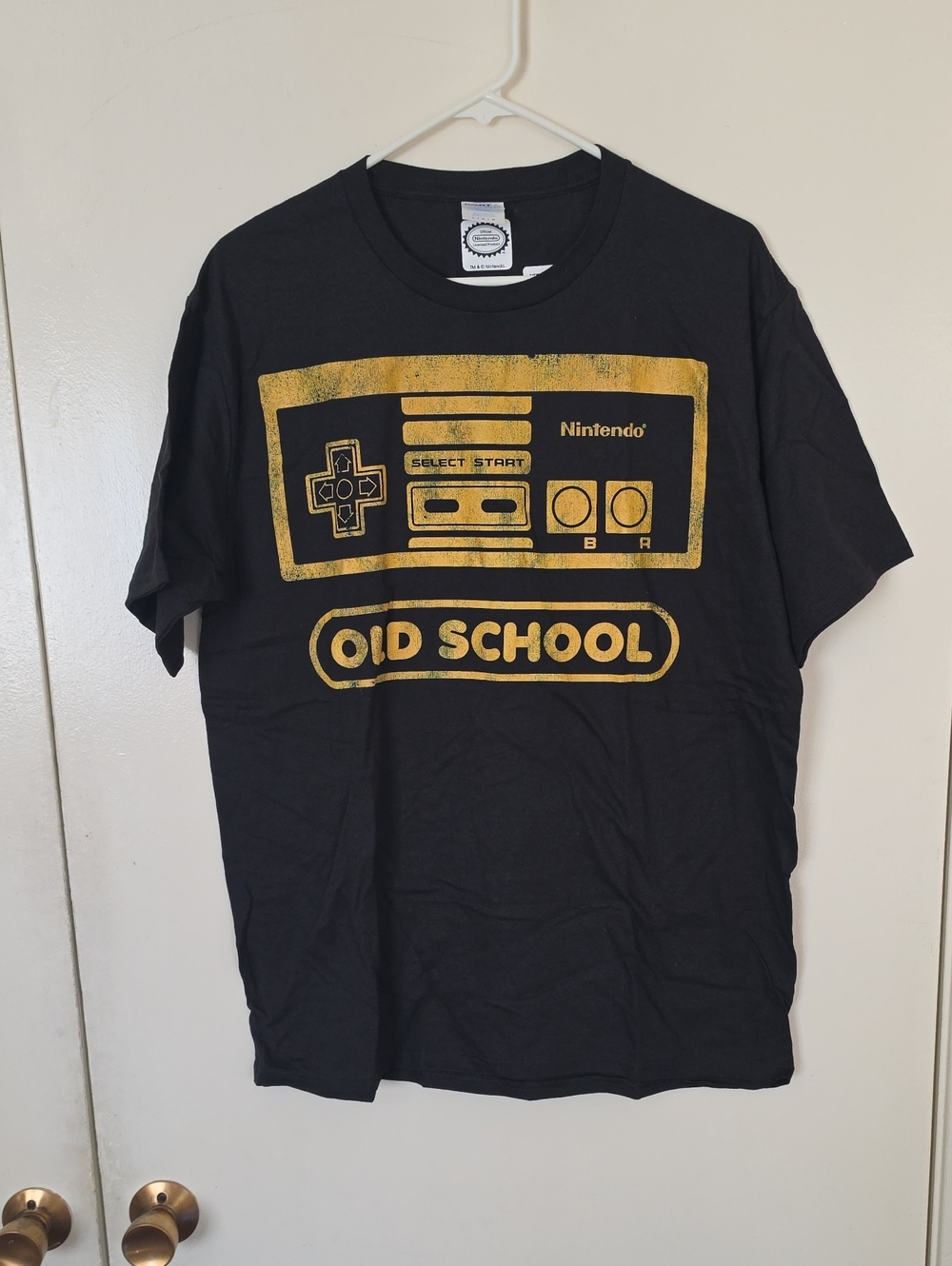Port and Company Black T-Shirt with Gold Nintendo Controller Graphic